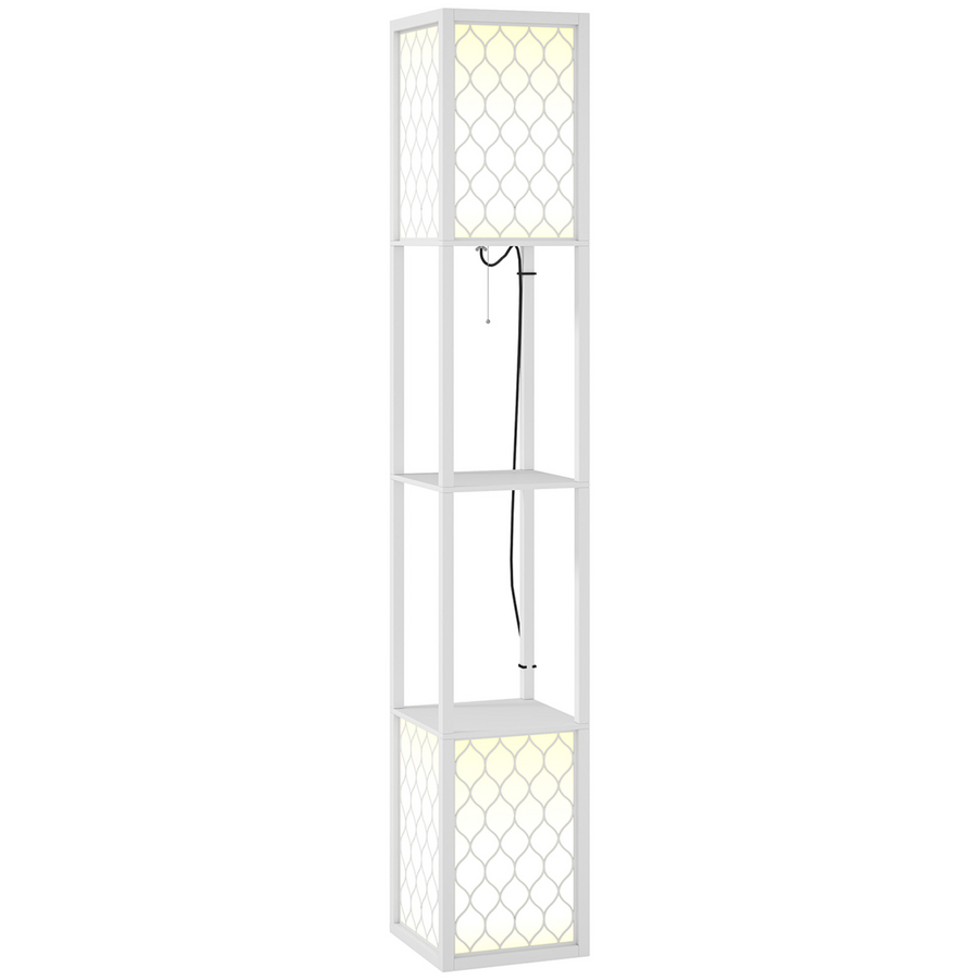 HOMCOM 2-Light Modern Floor Lamp with Shelves, White