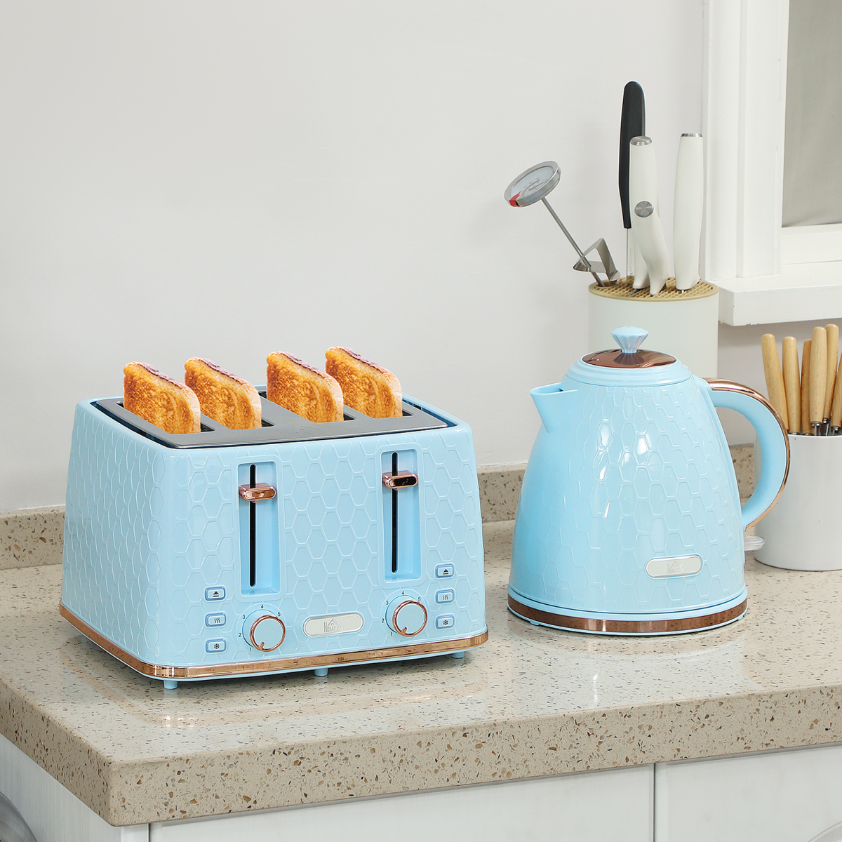 Kettle and Toaster Set with 1.7L Kettle and Four-Slice Toaster