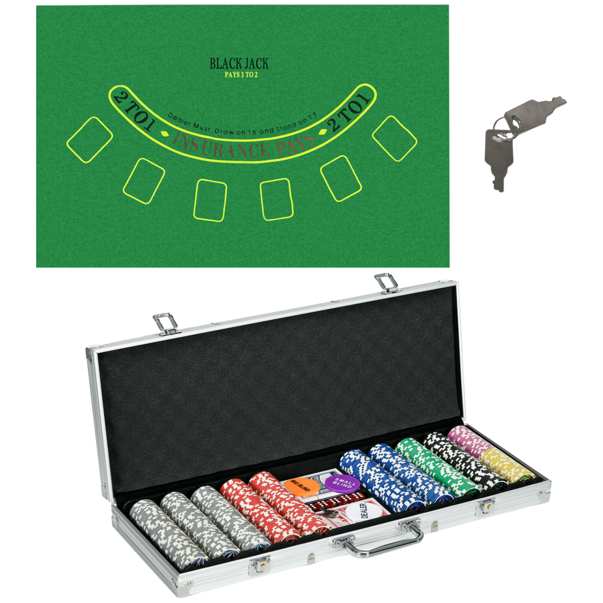 SPORTNOW 500-Piece Poker Chips Set with Mat, Aluminium Case and Two Decks of Cards