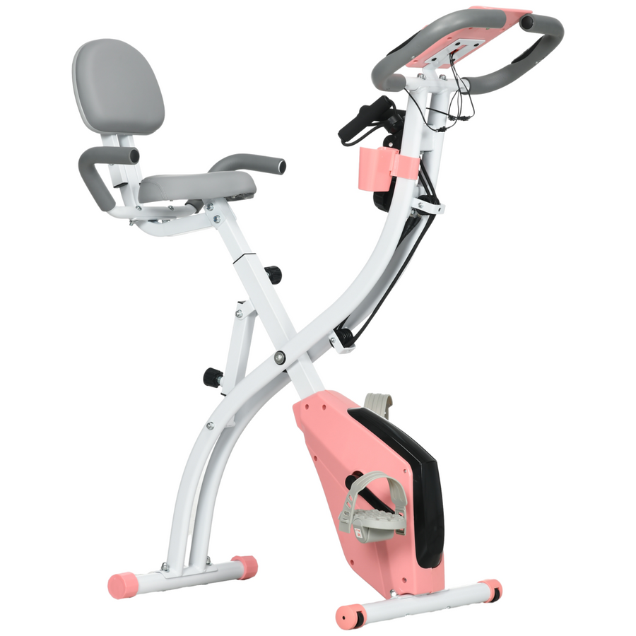 2-In-1 Upright Exercise Bike with 8-Level Adjustable Resistance, Pulse Sensor, Pink