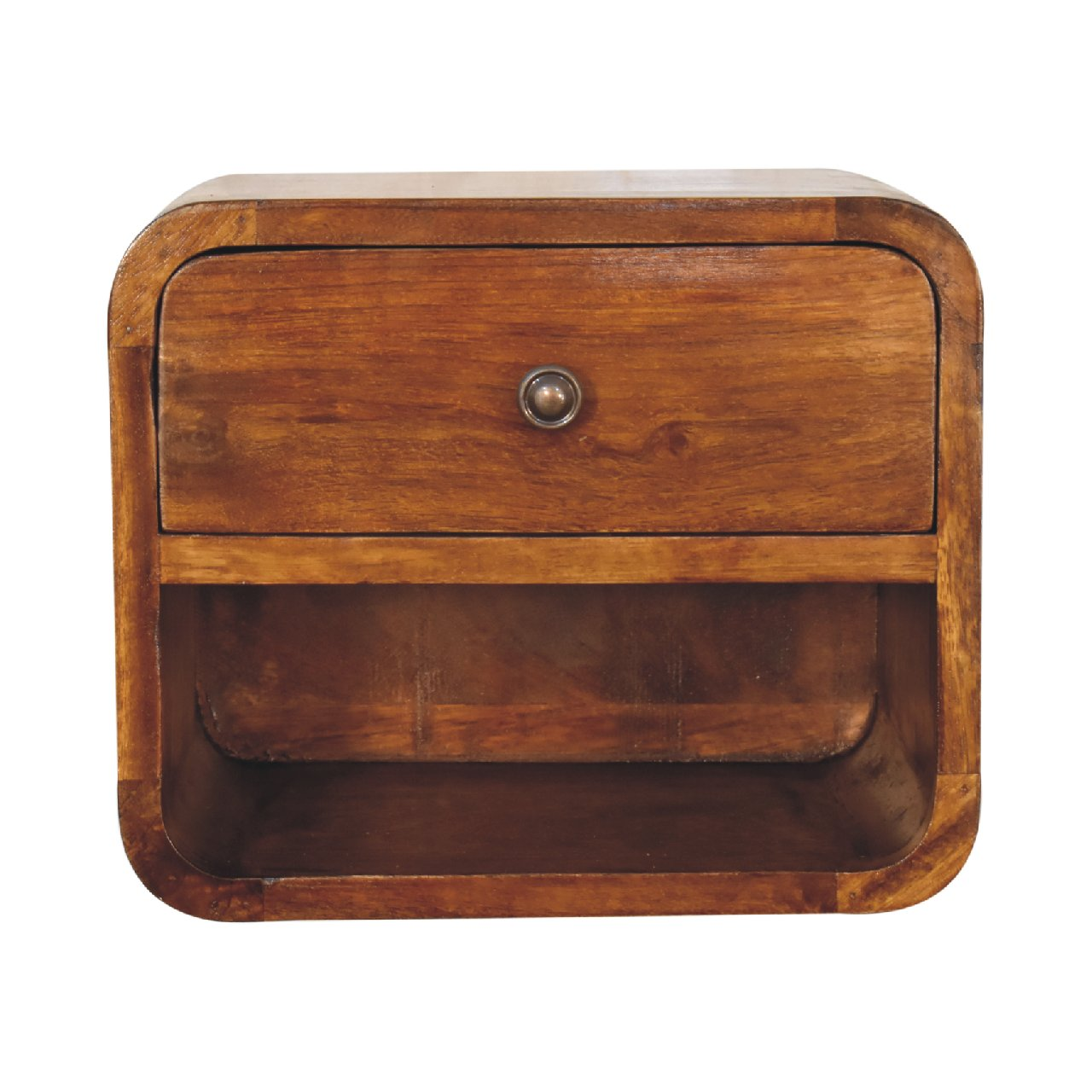 Artisan Furniture Solid Wood Mini Curve Floating Bedside, 1 Drawer, 1 Shelf, Brown
