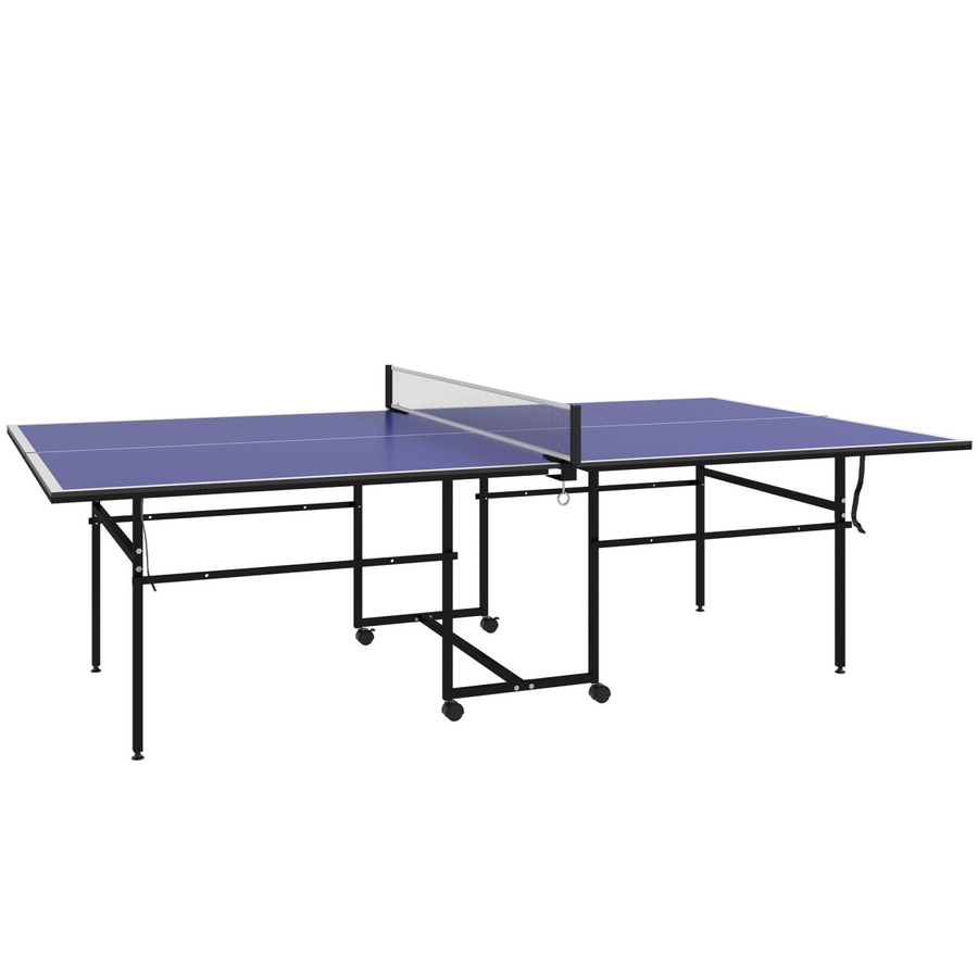 SPORTNOW 9FT Folding Table Tennis Table w/ 4 Wheels, for Indoors, Blue