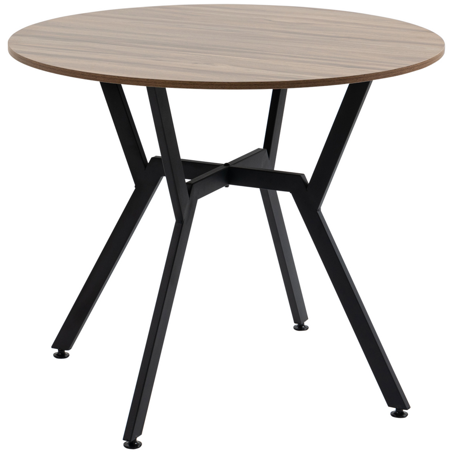 Industrial Dining Table with Round Top, Steel Legs, Brown