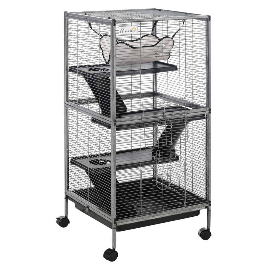 Rolling Small Animal Cage for Chinchillas Ferrets Kittens w/ Platform Ramp Tray