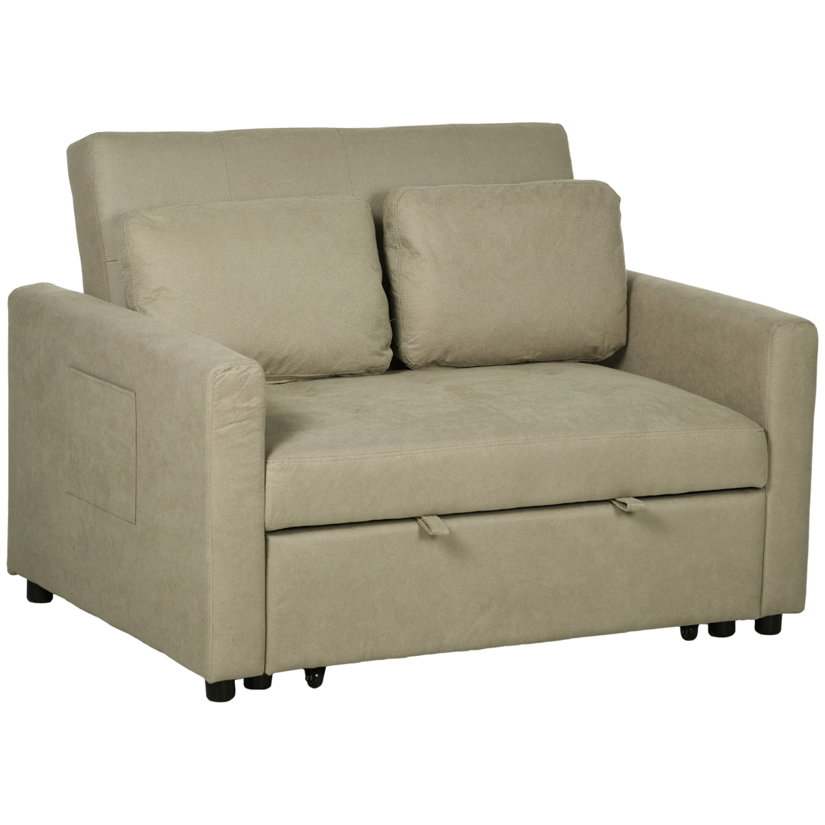 HOMCOM 2 Seater Sofa Bed Convertible Bed Settee with Cushions and Pockets, Brown
