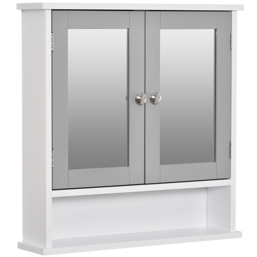 Mirror Cabinet Wall Mounted with Double Mirrored Doors, Grey