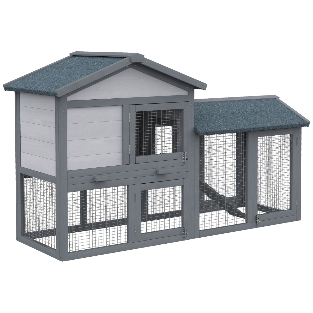 5ft Wooden Rabbit, Guinea Pig & Small Pet Hutch with Run, 2 Tiers Outdoor Cage