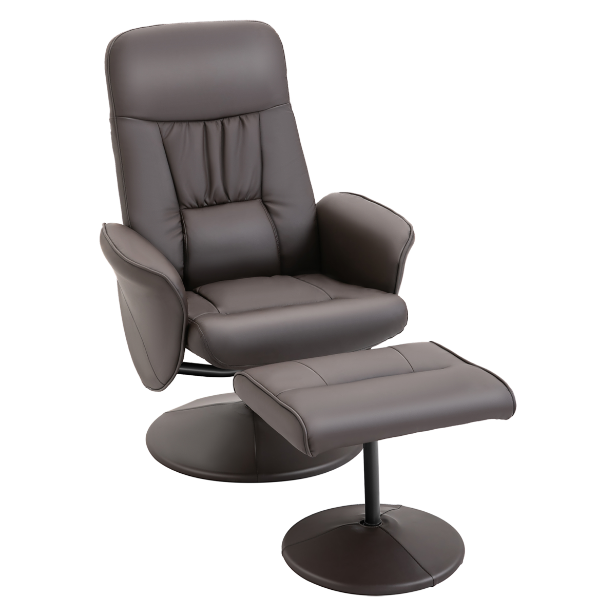 2-Piece Reclining Armchair and Ottoman Set, 360° Swivel, PU Leather, Brown