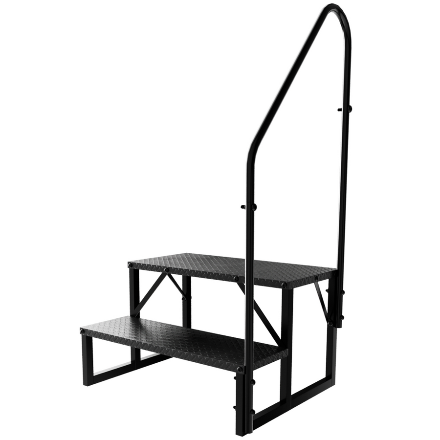 RV Step Stool, 2 Step Ladder, Hot Tub Steps with Handrail, Portable Pool Ladder, 660Lbs Heavy Duty Ladder Shelf Outdoor Mobile Home Stairs for Camper/Porch/SPA Pool/Pet Stairs