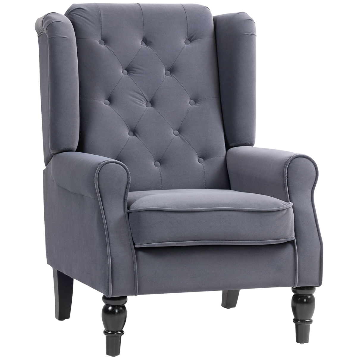 HOMCOM Accent Armchair Retro Tufted Club Fabric Charcoal Grey