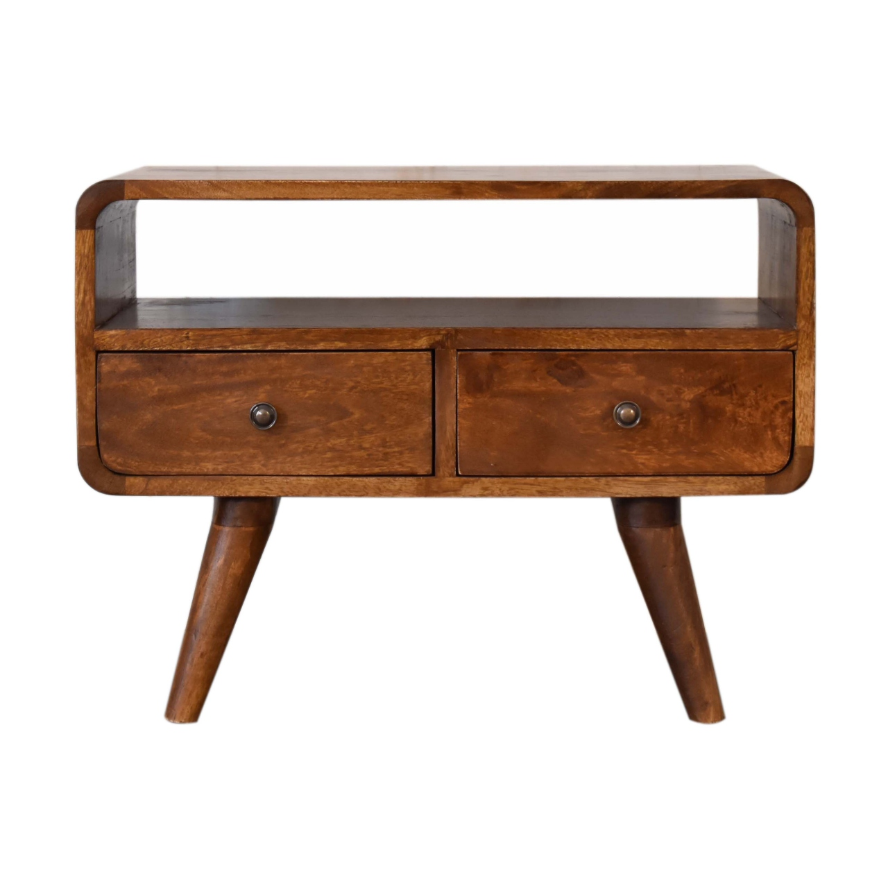 Artisan Furniture Solid Wood Mini Chestnut Curved Media Unit with 2 Drawers, Brown