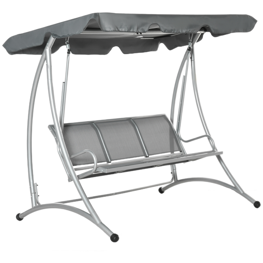 3 Person Steel Swing Chair with Adjustable Canopy - Dark Grey