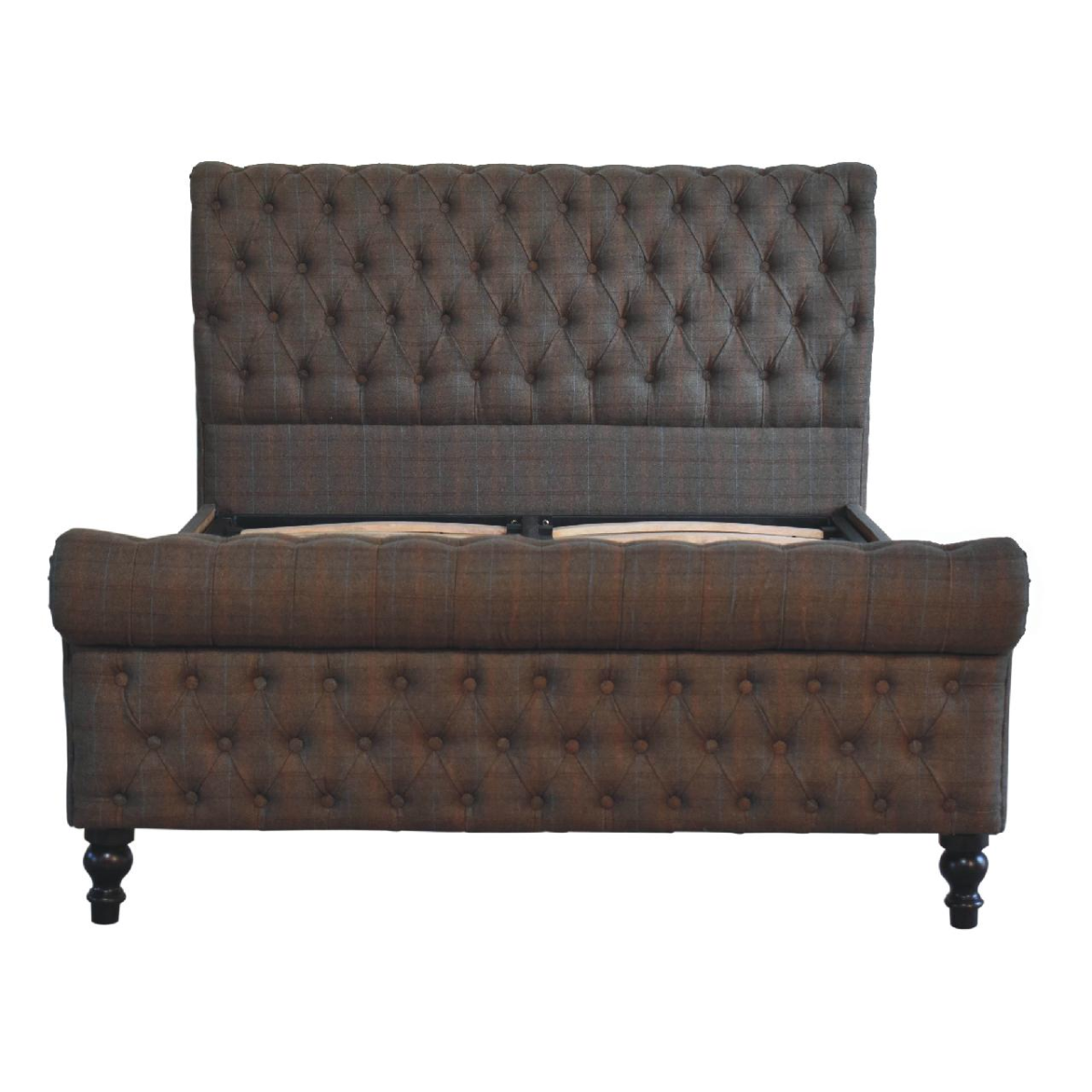 Artisan Furniture Solid Wood Multi Tweed Upholstered Bed, Brown