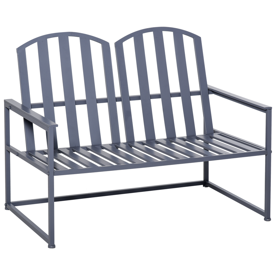 2 Seat Steel Patio Garden Bench Chair Slat Design
