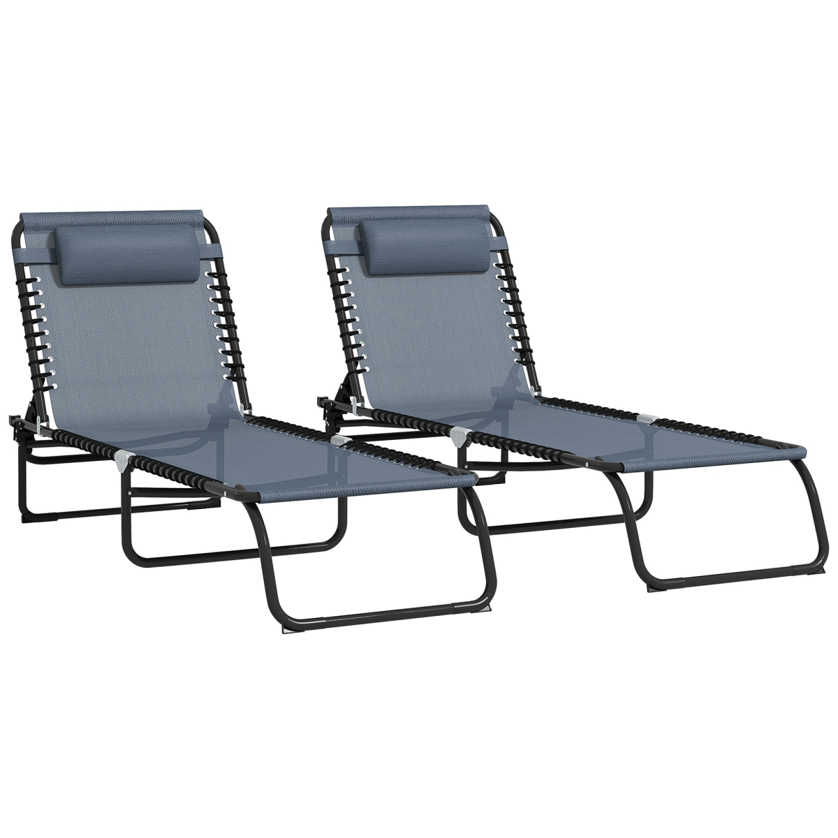 Outsunny 2 Pcs Folding Beach Chair Chaise Lounge, Grey