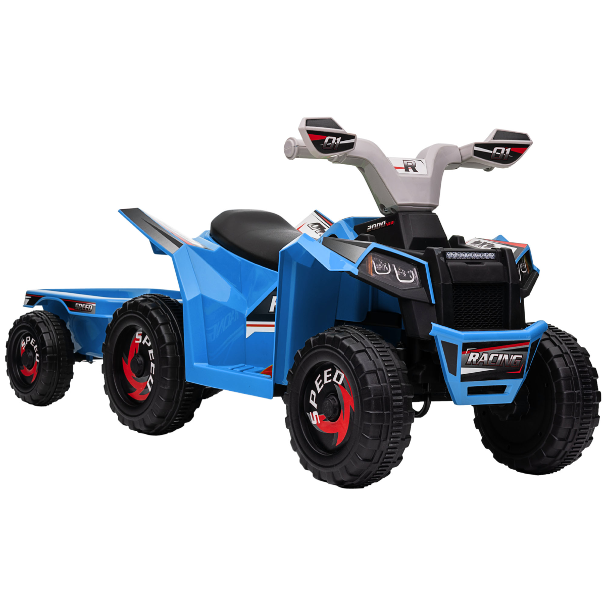 HOMCOM Electric Quad Bike, 6V Kids Ride-On ATV with Back Trailer, Blue