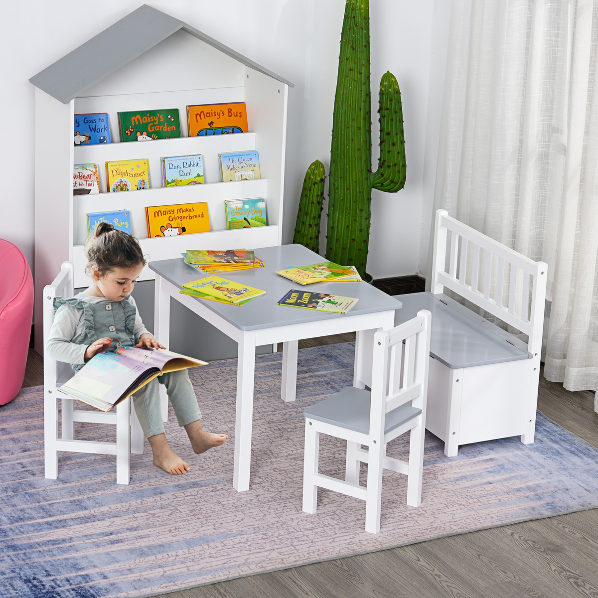 Kids Desk and Chair Set with Storage Bench