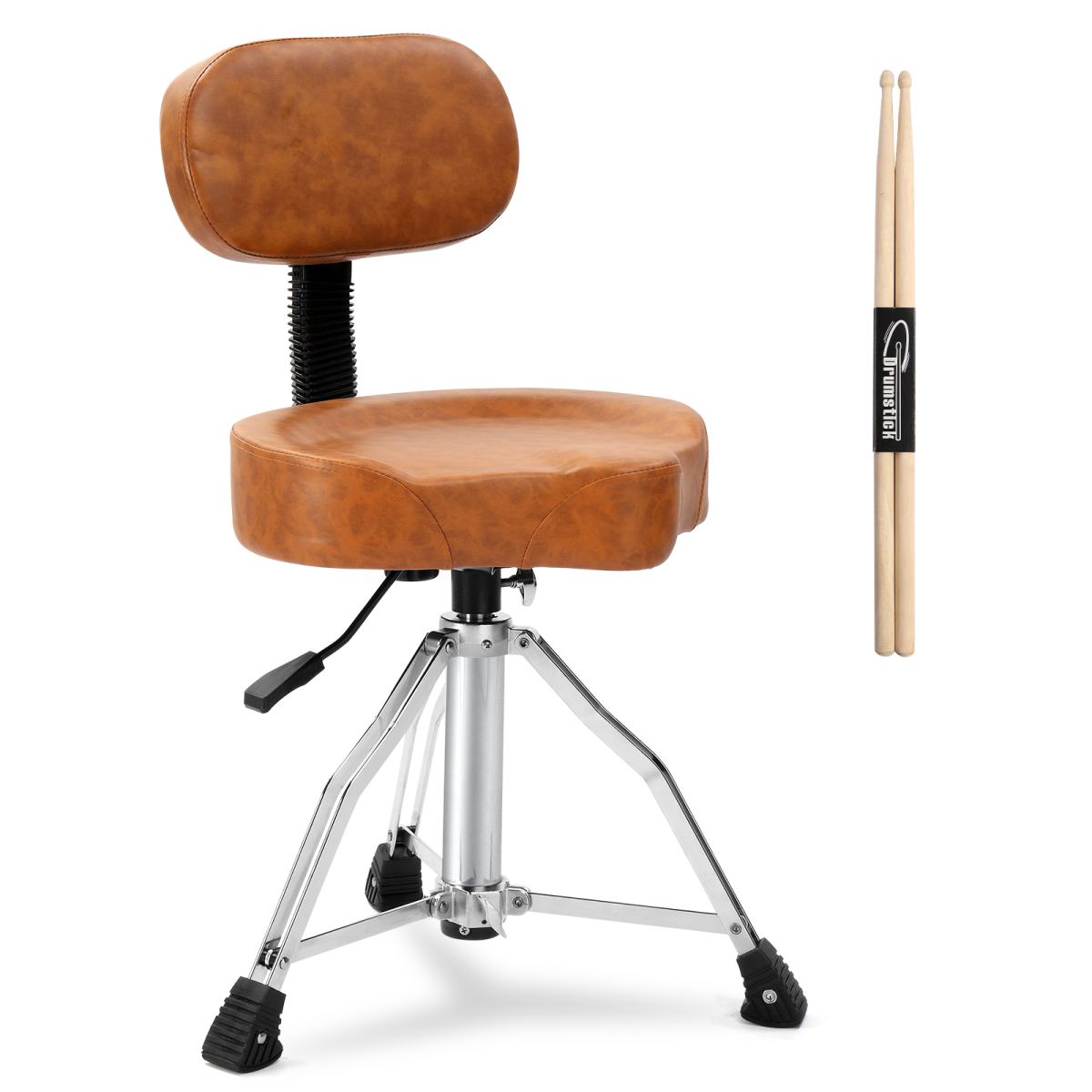 Drum Throne with Backrest, Hydraulic Adjustable Height Drum Stool, Heavy Duty Brown