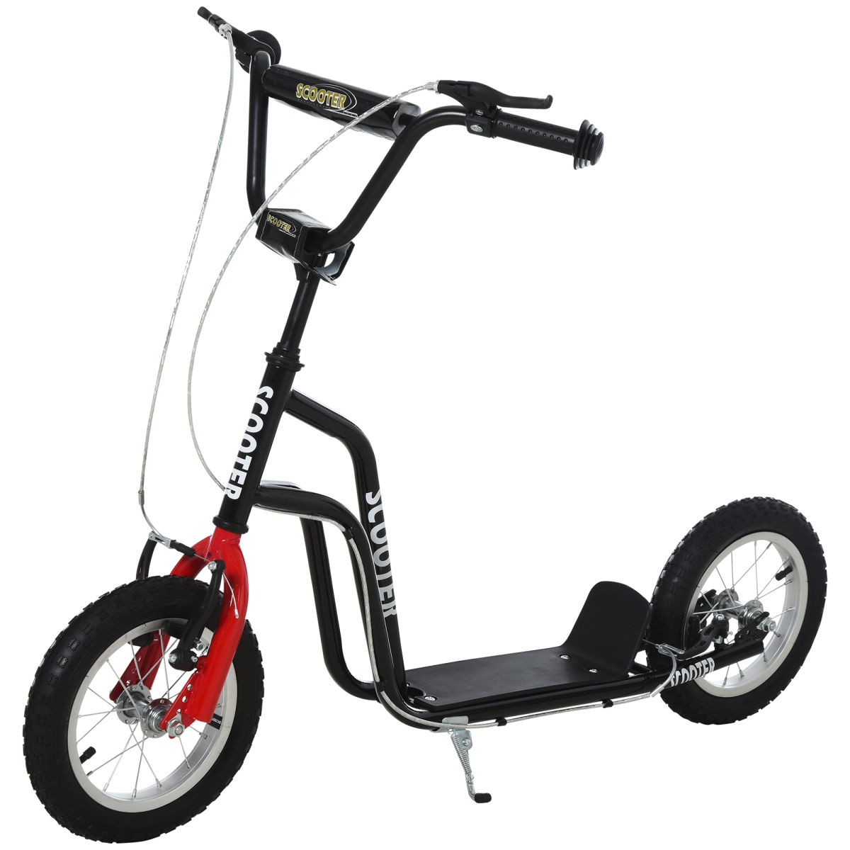 HOMCOM Kids Kick Scooter Adjustable Handlebar Inflatable Wheels Black