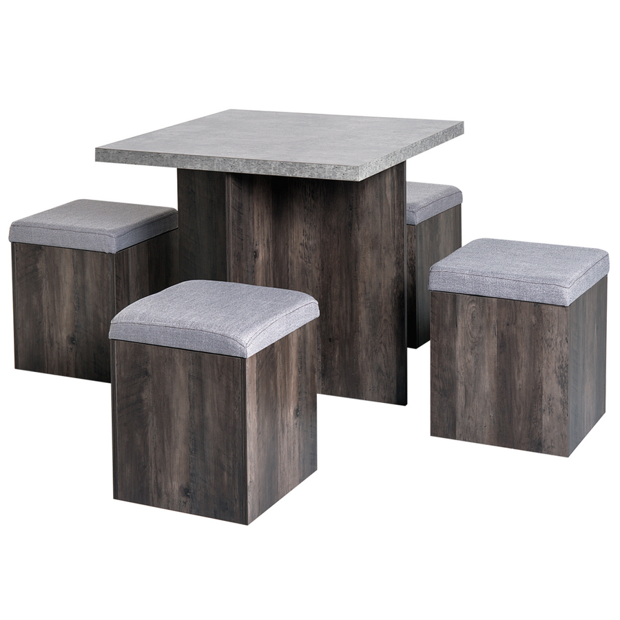 5-Piece Garden Wooden Dining Table Set, Grey