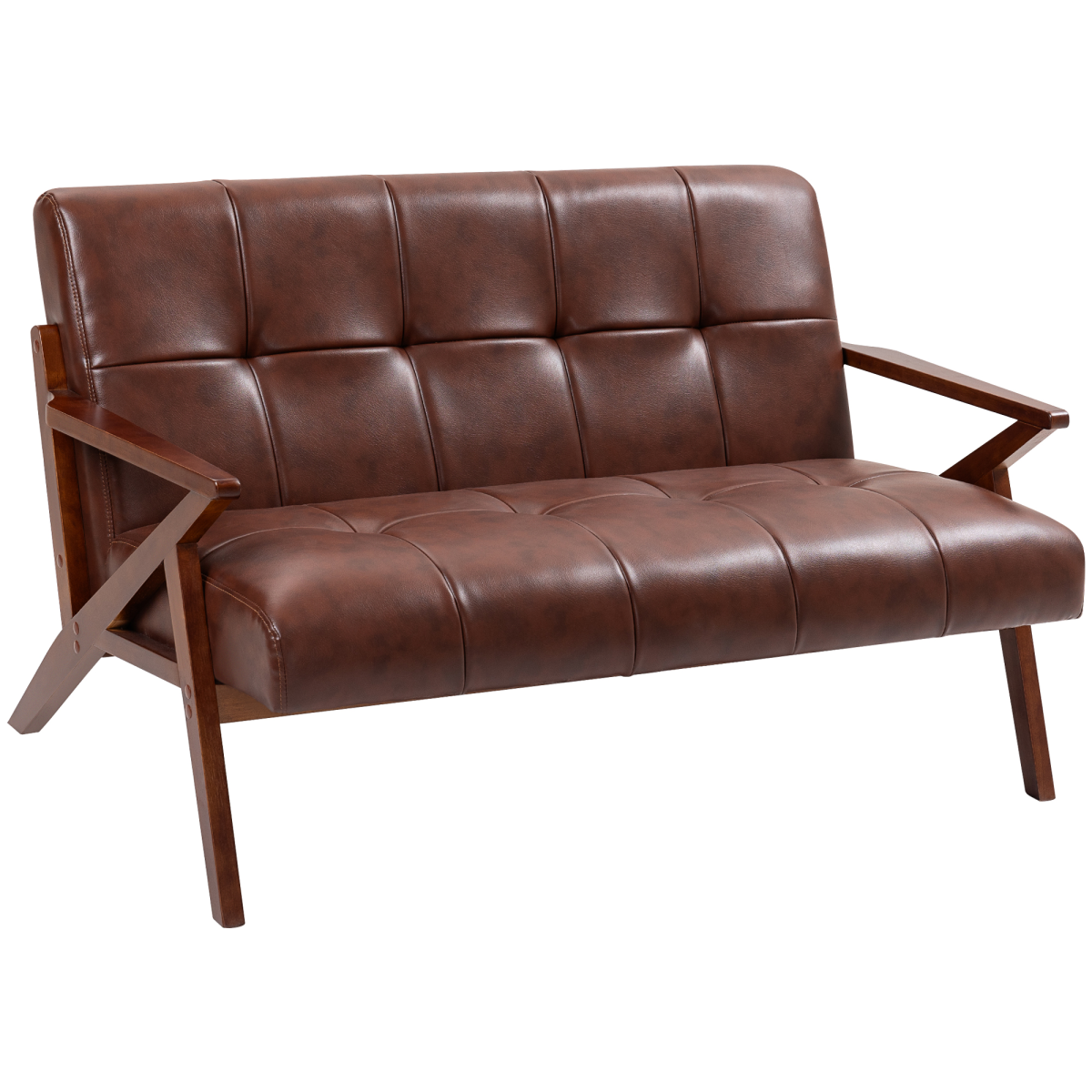 HOMCOM Compact Small Sofa with Solid Wood Frame, Vintage 2 Seater Sofa, Brown