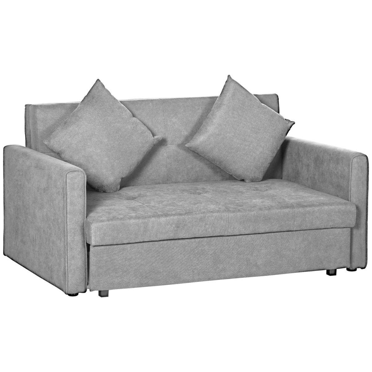 HOMCOM 2 Seater Sofa Bed Convertible Settee with 2 Cushions, Storage, Light Grey