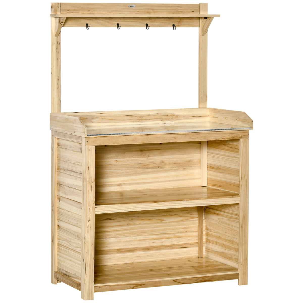Garden Potting Bench Table Workstation with Galvanized Tabletop and Storage Shelves
