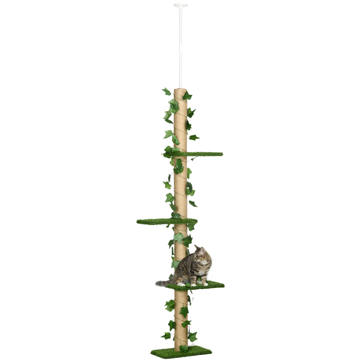 242cm Adjustable Floor-To-Ceiling Cat Tree with Anti-Slip Kit - Green
