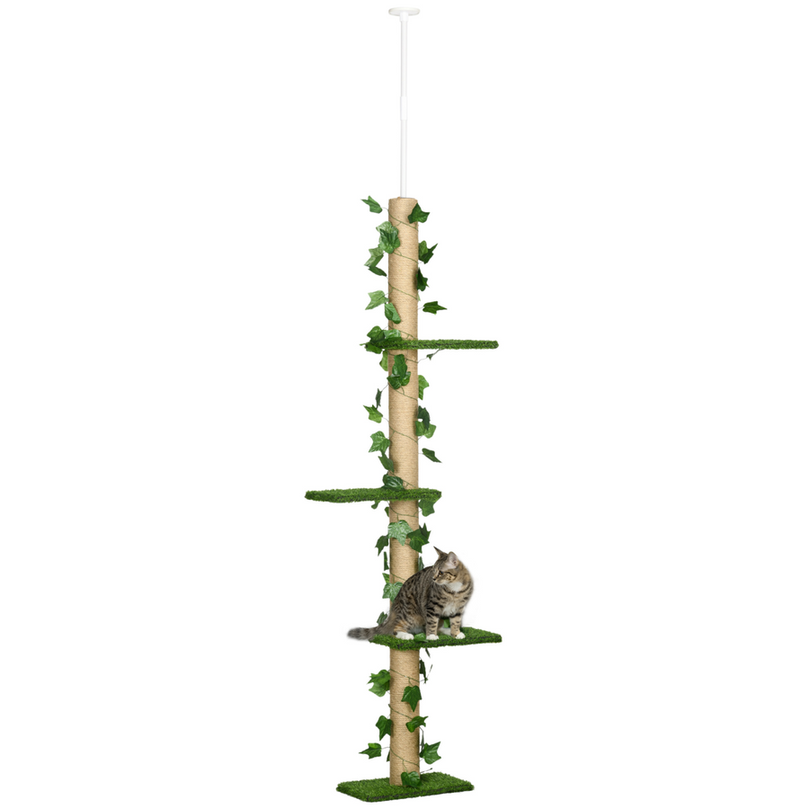 242cm Adjustable Floor-To-Ceiling Cat Tree with Anti-Slip Kit - Green