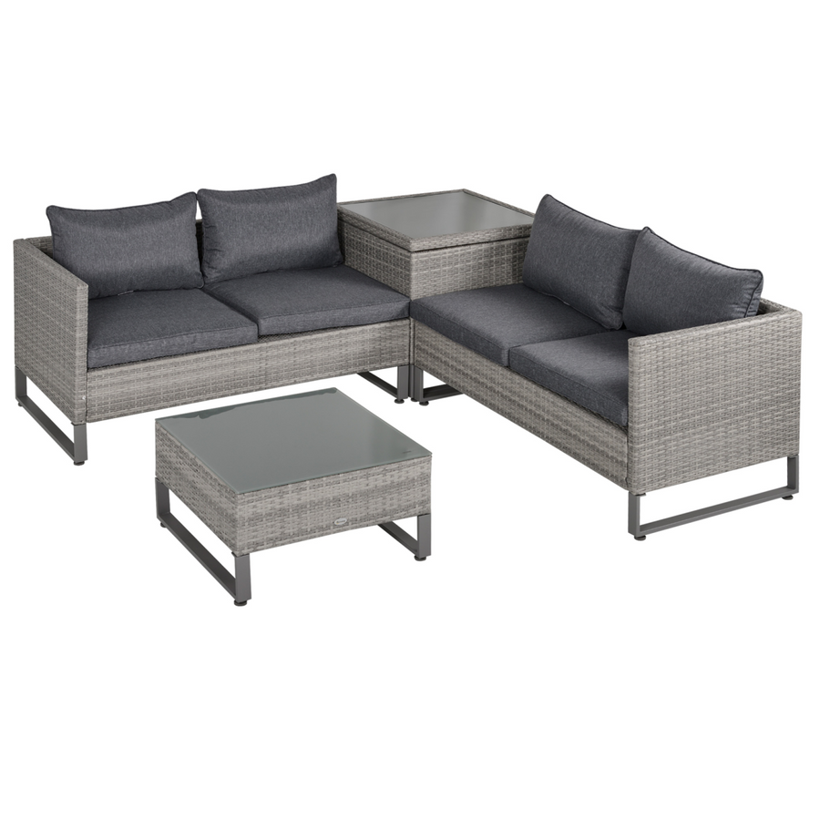 Outsunny 4-Piece Rattan Wicker Sofa Set with Side Storage Box