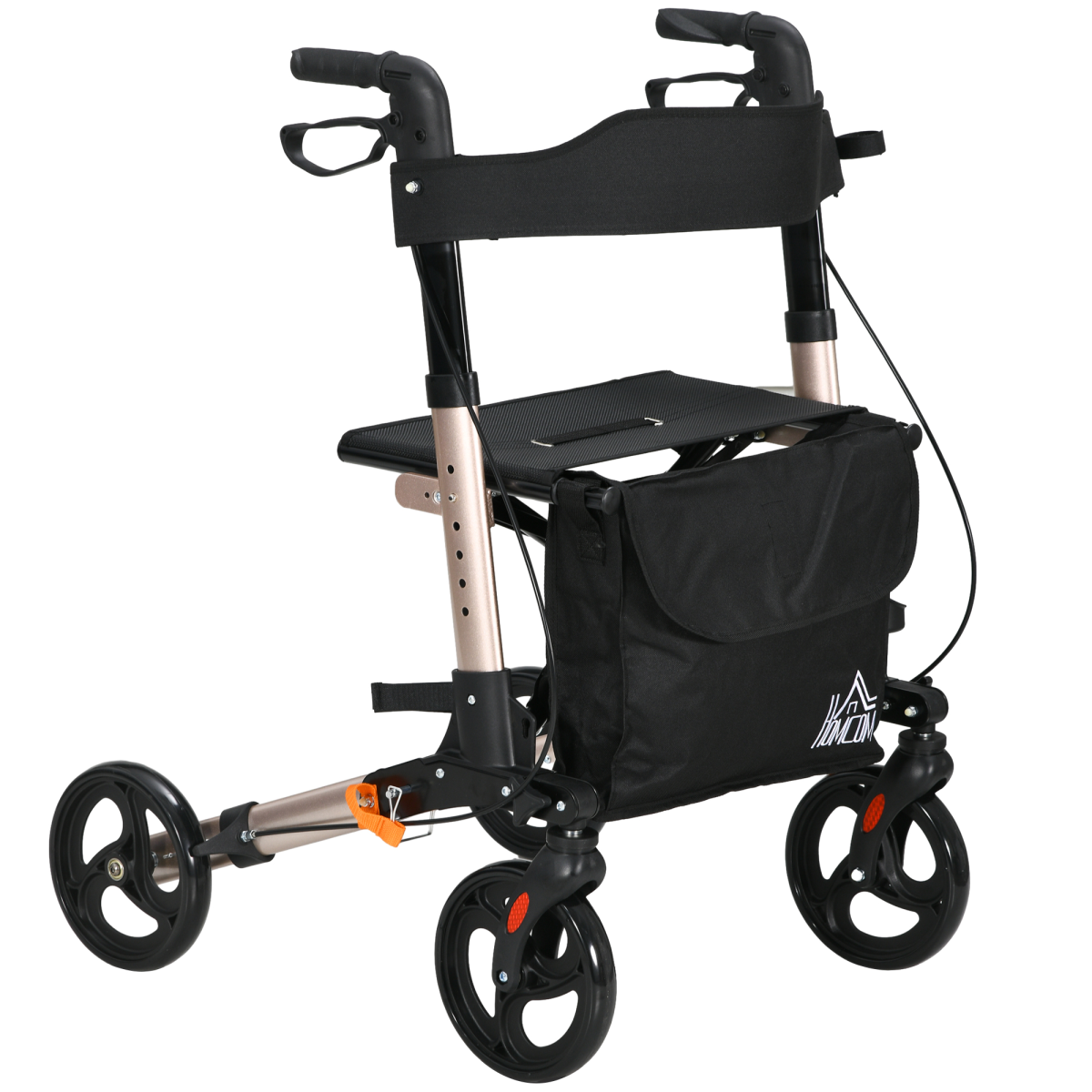 4 Wheel Rollator Walker with Seat, Adjustable Height, Gold Tone