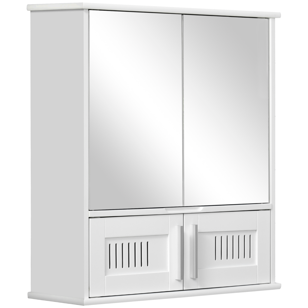 Bathroom Mirror Cabinet, Wall Mounted Storage Cupboard, Double Doors, White