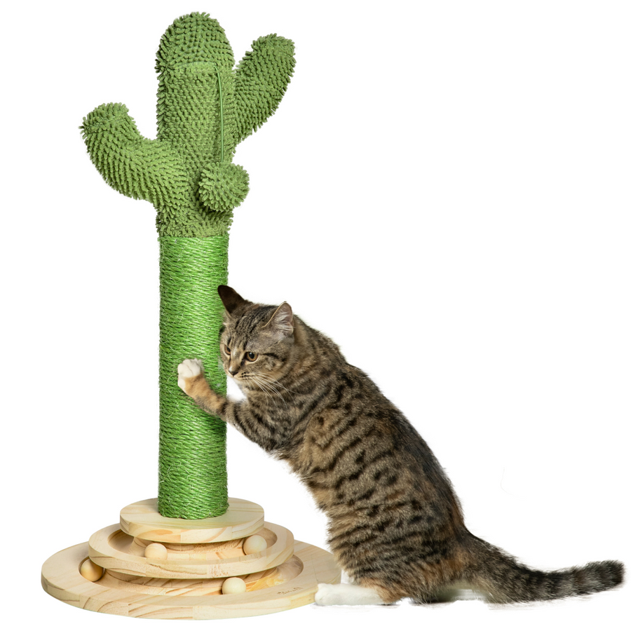 Cat Tree Cactus Sisal Scratching Post with Hanging Ball and Platform