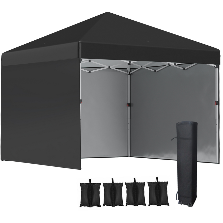 Outsunny 3x3 m Pop Up Gazebo Party Tent with 3 Sidewalls, Weight Bags, Black
