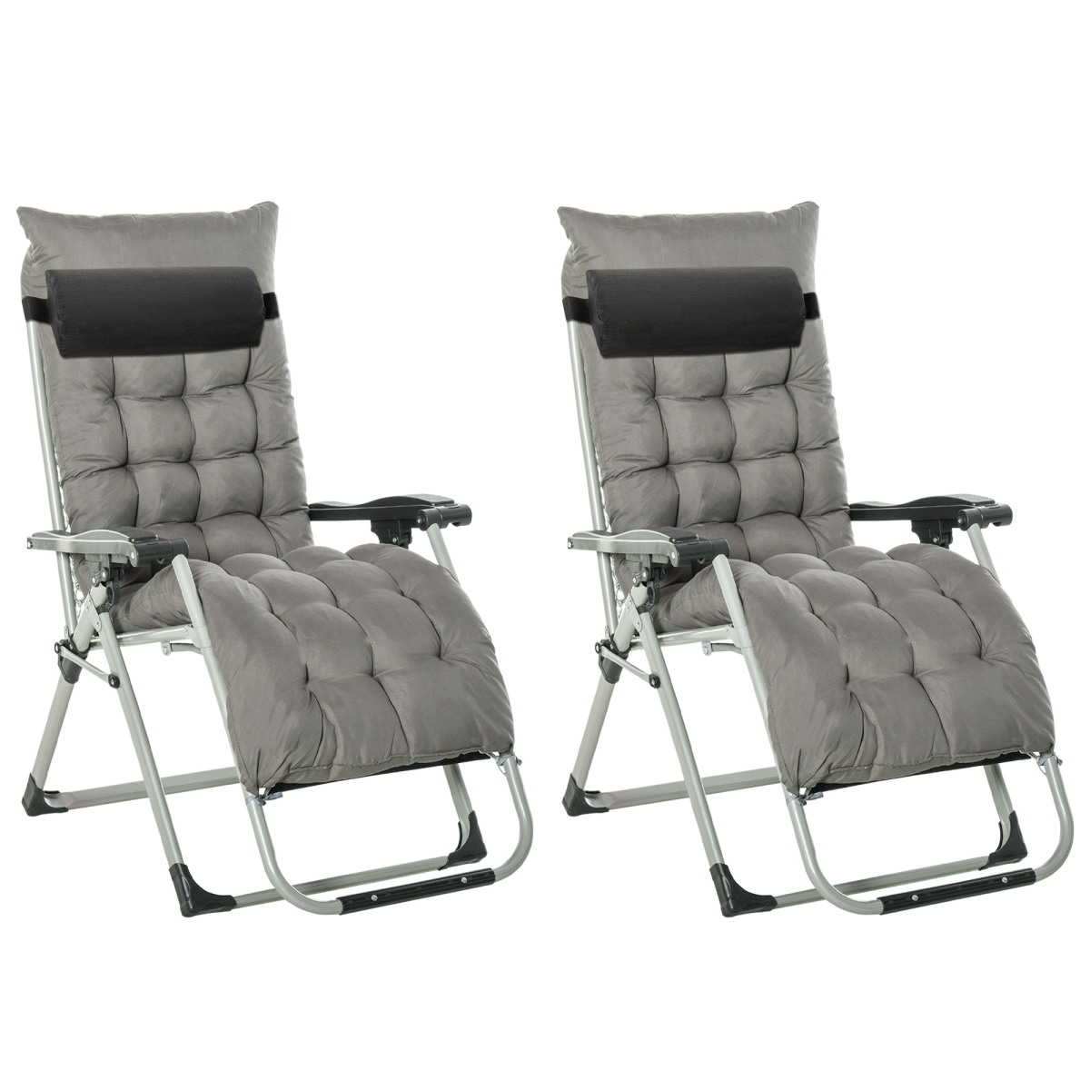 Outsunny 2-Piece Reclining Zero Gravity Chair Folding Lounger with Cushion, Dark Grey