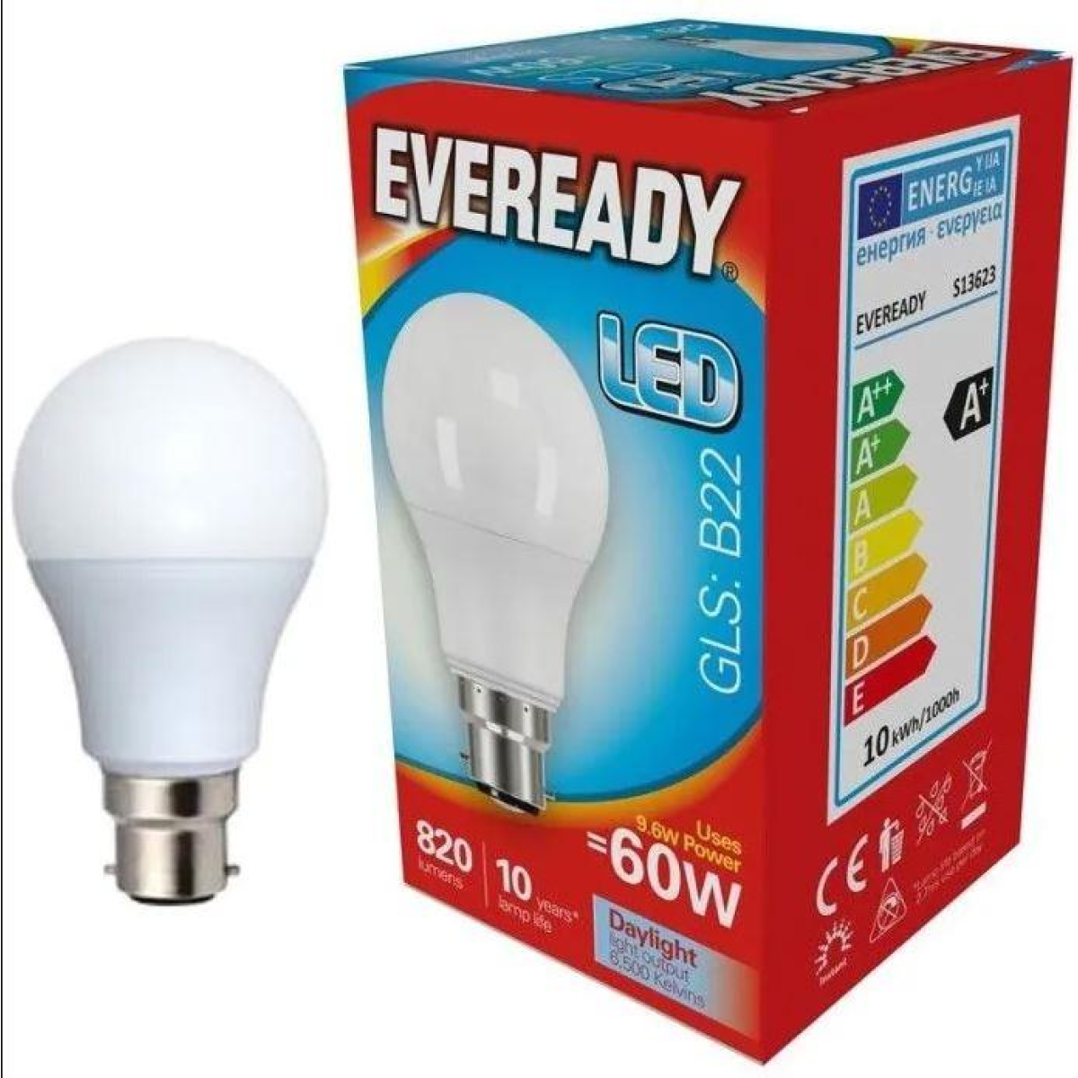 Eveready GLS LED BC 60W Day Light Bulb Pack of 5
