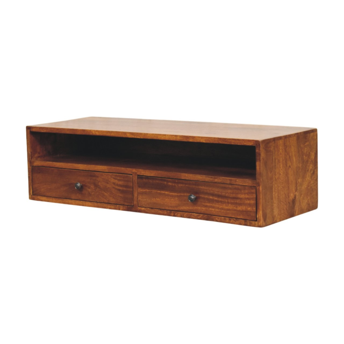 Artisan Furniture Solid Wood Lunar 2 Drawer Wall Mounted Media Unit, 1 Shelf, Dark Brown