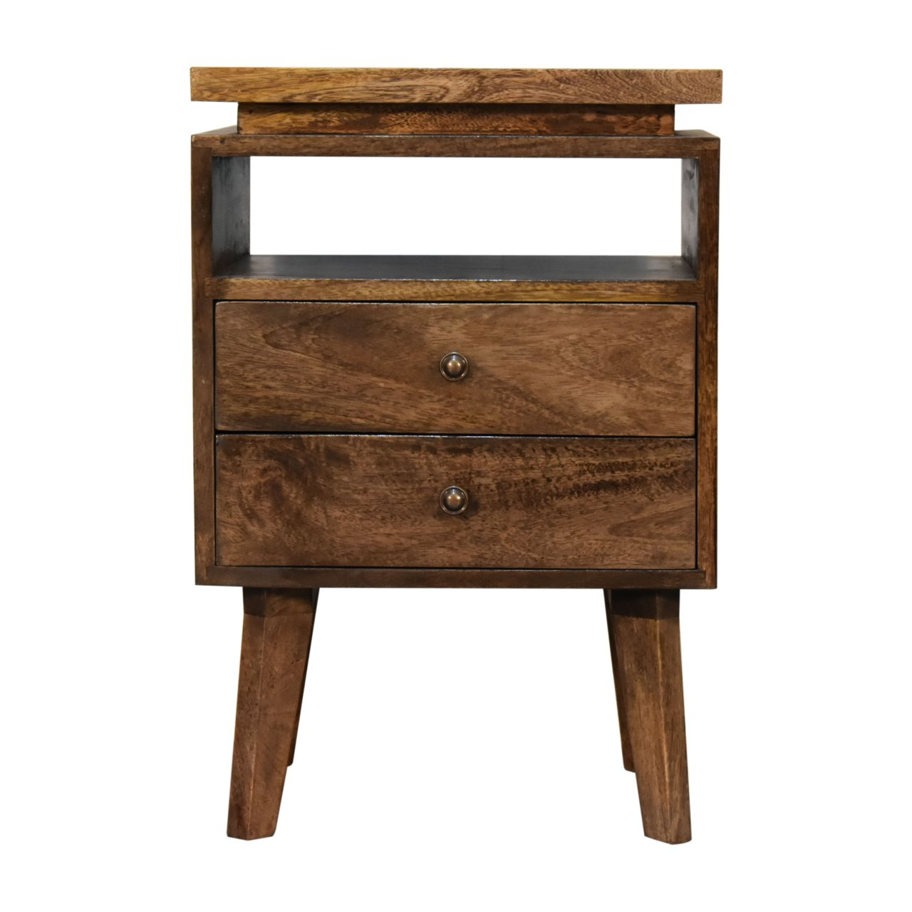 Artisan Furniture Solid Wood Platform Bedside, Brown, 2 Drawers, 1 Open Slot