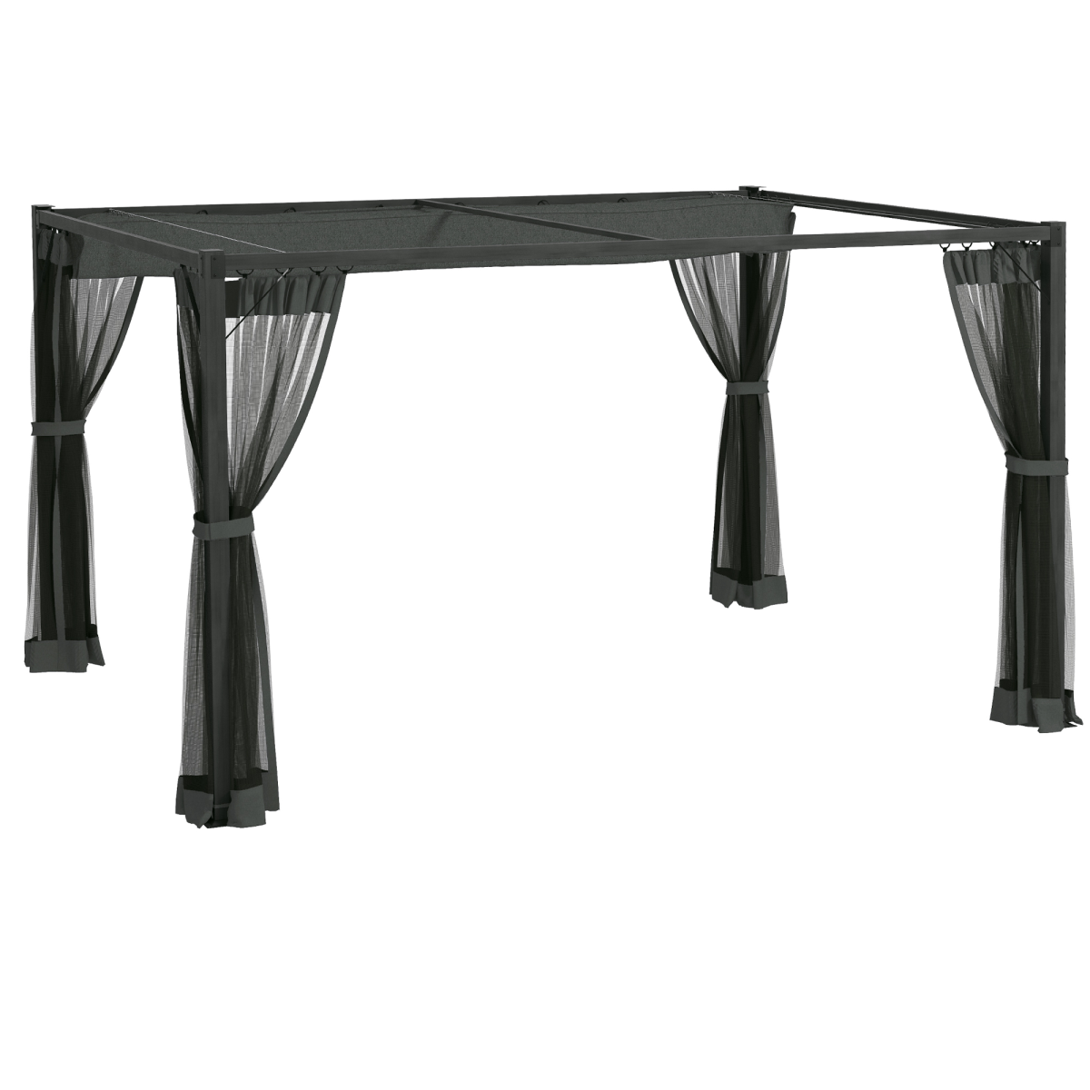 Outsunny 3 x 4m Pergola with Retractable Roof and Netting, Dark Grey