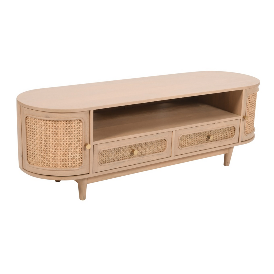 Valencia Cane & Mango Wood 2 Drawers And 2 Door Tv Cabinet