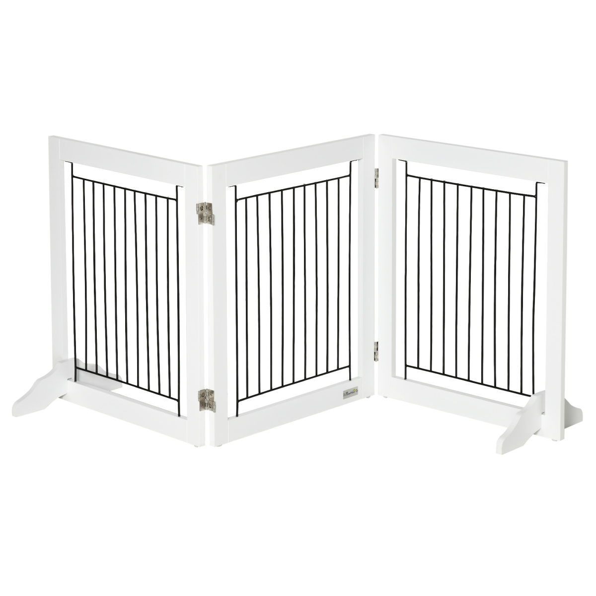 Foldable Dog Gate Freestanding Wooden Pet Barrier, 3 Panels, 2 Support Feet