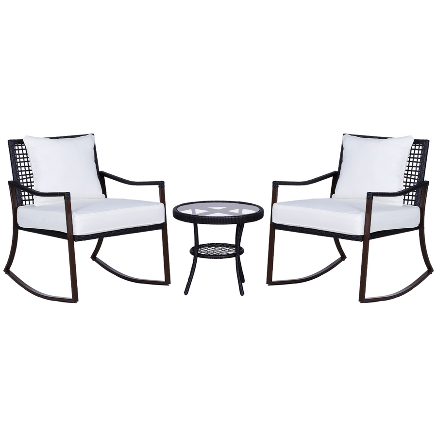 3 Piece Rocking Chair Bistro Set, Brown/Cream White