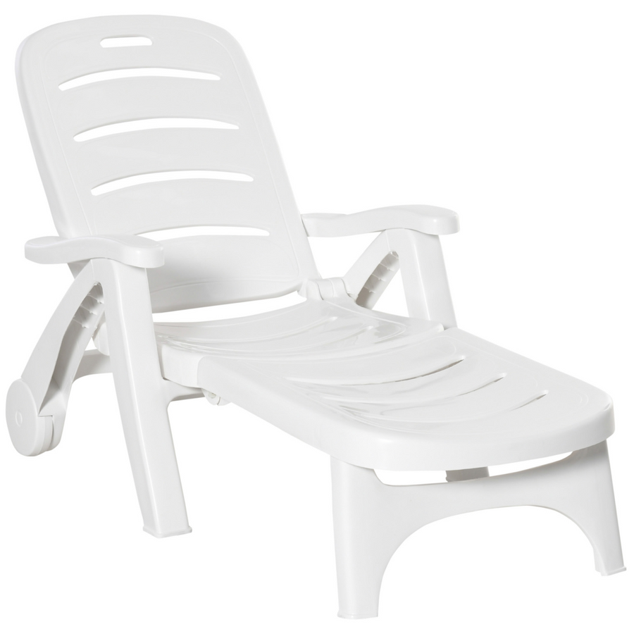 Patio Folding Lounge Chair Recliner with Wheels & 5-Position Backrest Outsunny