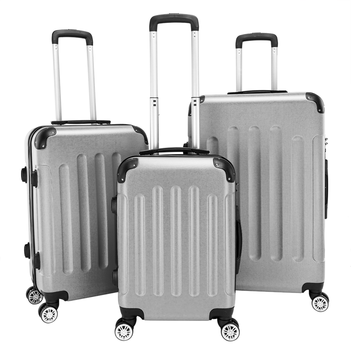 3 Piece Lightweight ABS Carry-On Suitcase Set with 4 Spinner Wheels