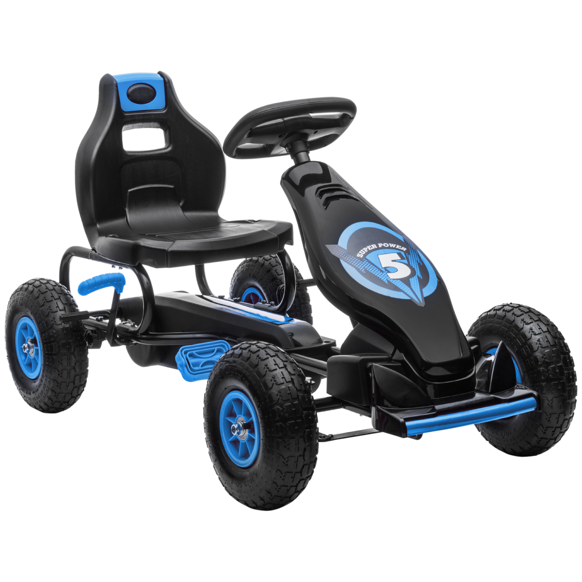 HOMCOM Children Pedal Go Kart with Adjustable Seat, Rubber Wheels, Brake, Blue