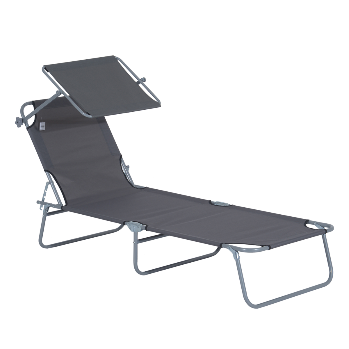 Folding Chair Sun Lounger Recliner Seat with Sunshade, Grey