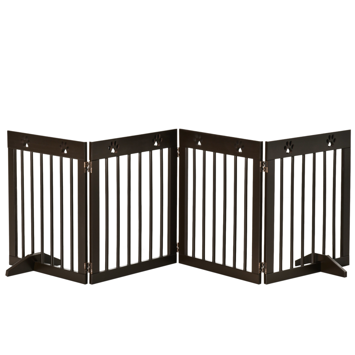 Freestanding Pet Gate 4 Panel Folding Wooden Dog Barrier with Support Feet