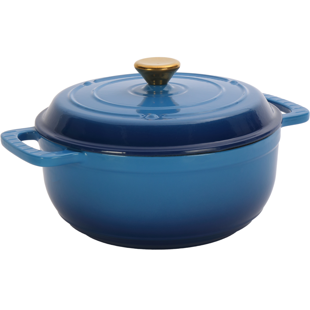 Cast iron 6QT cooking pot - Gradient blue - Includes two silicone gloves
