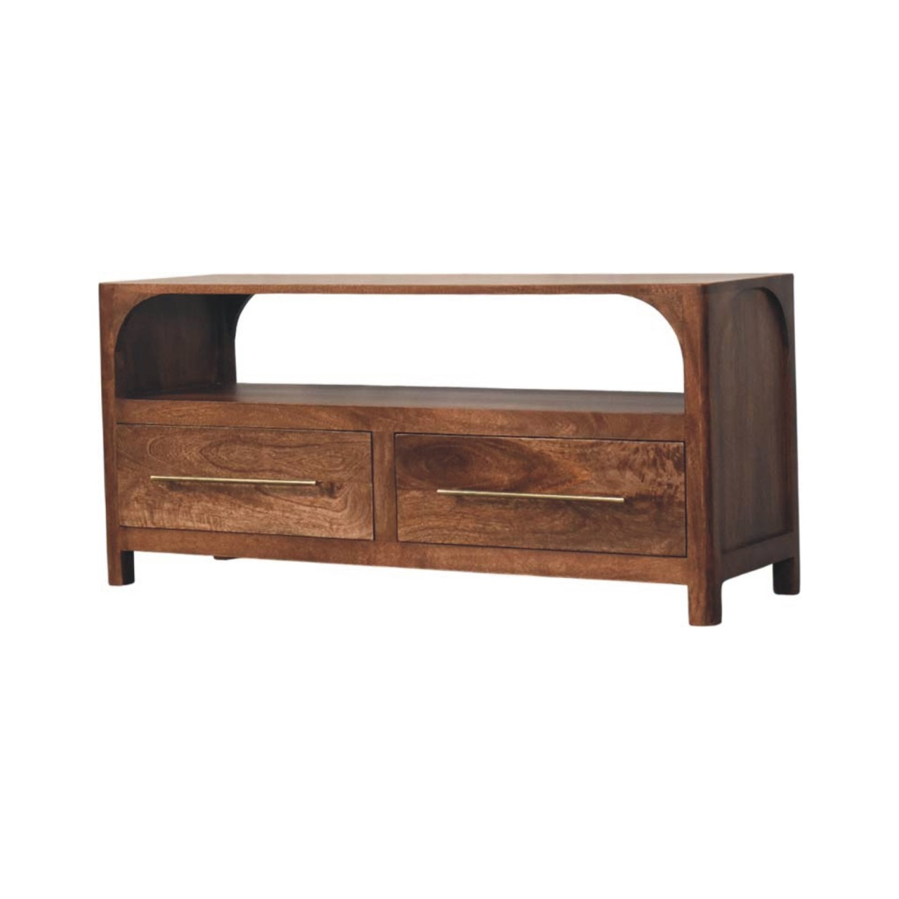 Artisan Furniture Solid Wood Arc-Line Media Console, 2 Drawers & 1 Open Slot, Brown