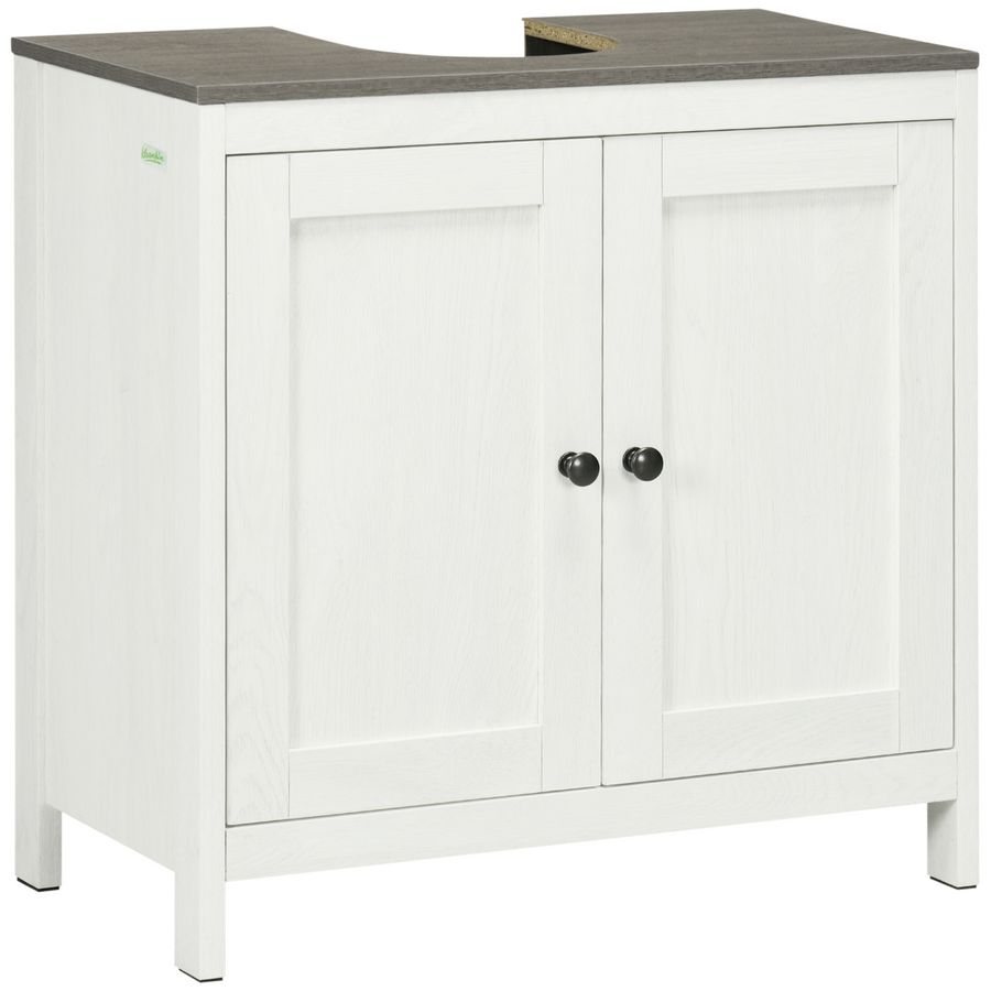 Freestanding Bathroom Under Sink Cabinet with Doors and Adjustable Shelf, White